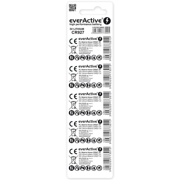 Litiumparisto mini everActive CR927 - 5 kpl läpipainopakkaus.