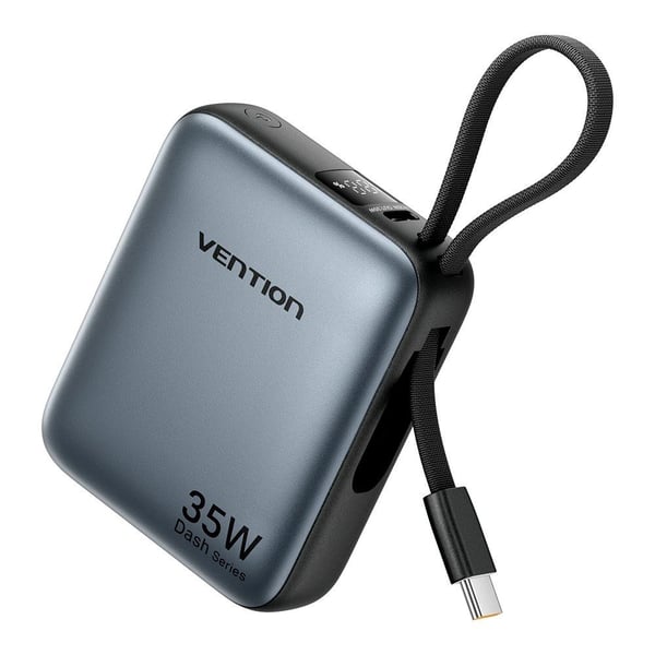 Vention 10000mAh 35W PD Powerbank med Indbygget USB-C Kabel Grå Vention 10000mAh 35W PD Powerbank med Indbygget USB-C Kabel Grå