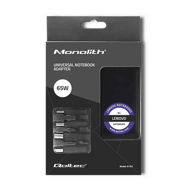 Qoltec 51761 Strømadapter designet til Lenovo | 65W | 4 stik | + strømkabel