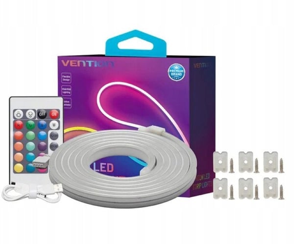 Vention Silikon Neon LED-remsa med IR-fjärrkontroll, USB 5V strömförsörjning, 2m