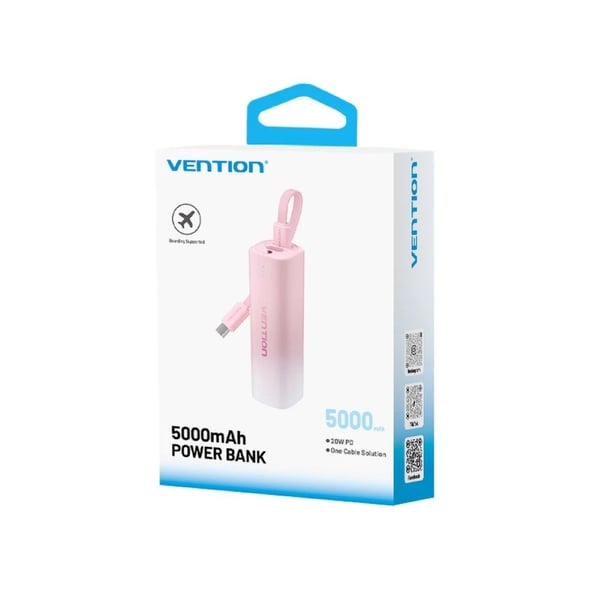 Powerbank Vention 20W PD USB-C Lightning 5000 mAh Lyserød Gradient