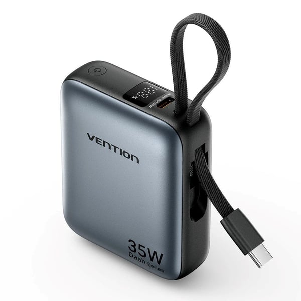 Vention 10000mAh 35W PD Powerbank med Indbygget USB-C Kabel Grå