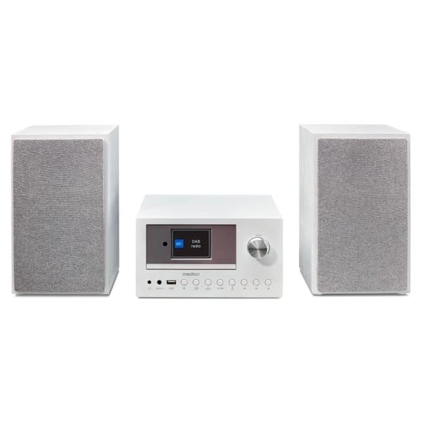 Mini HiFi-system - MEDION - DAB/FM internetradio - CD-afspiller - 2x15W RMS - Hvid