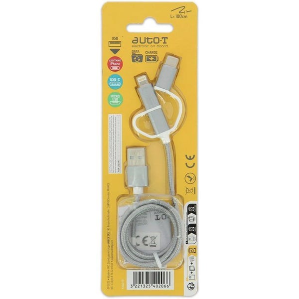 3-i-1-kabel - AUTO T - 540206 - Micro-USB - Apple - USB-C