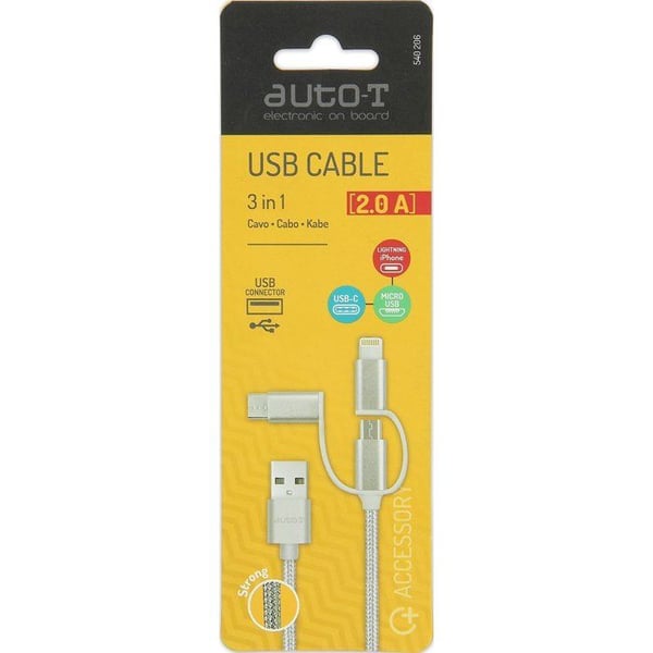 3-i-1-kabel - AUTO T - 540206 - Micro-USB - Apple - USB-C