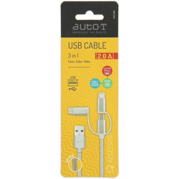 3-i-1-kabel - AUTO T - 540206 - Micro-USB - Apple - USB-C