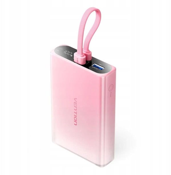 Vention Powerbank 10000 mAh USB-C + Lightning + USB-A 22.5W med LED-display Pink