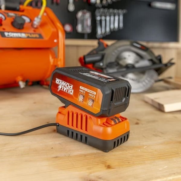 Akku ja laturi - Dual Power - POWDP90640 - 2,5 Ah/5,0 Ah 2 x 20 V akku ja laturi - Akkukäyttöiset tee-se-itse-työkalut