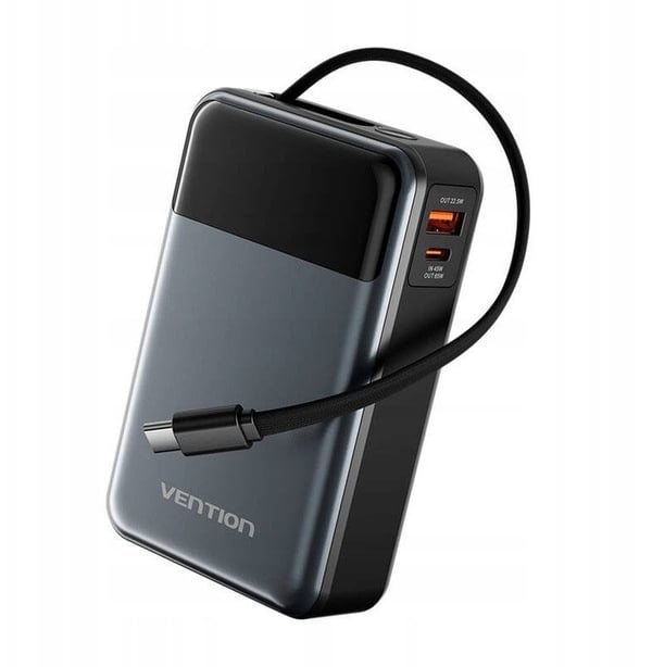 Vention 20000mAh 65W Powerbank med indbygget USB-C-kabel