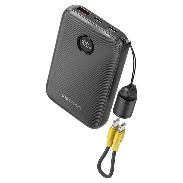 Powerbank Vention 10000mAh 2 x USB-C 1x USB-A med display 22,5W sort