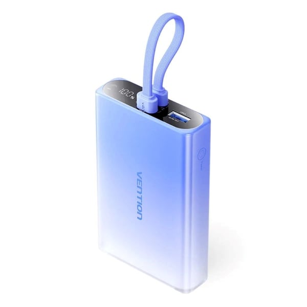 Powerbank Vention 10000 mAh USB-C + Lightning + USB-A 22,5W med LED-display blå