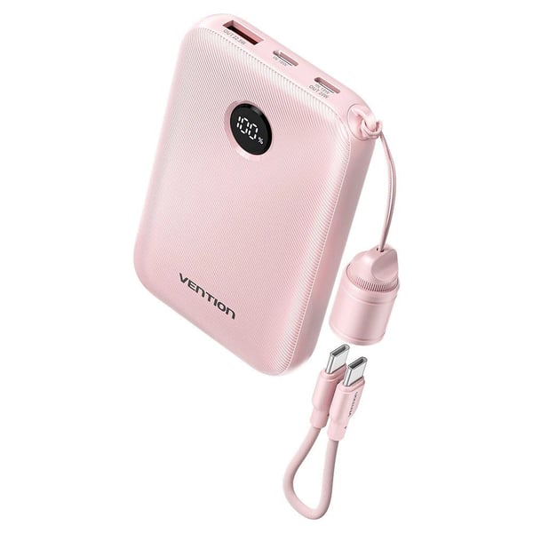 Powerbank Vention 10000mAh 2 x USB-C 1x USB-A med display 22,5W pink