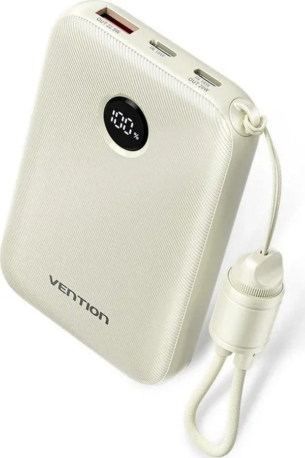 Powerbank Vention 10000mAh 2 x USB-C 1x USB-A med display 22,5W beige