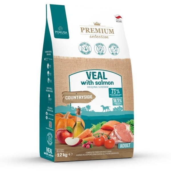 POKUSA Premium Selection Kalvkött med lax Adult - torrfoder för hundar - 12 kg