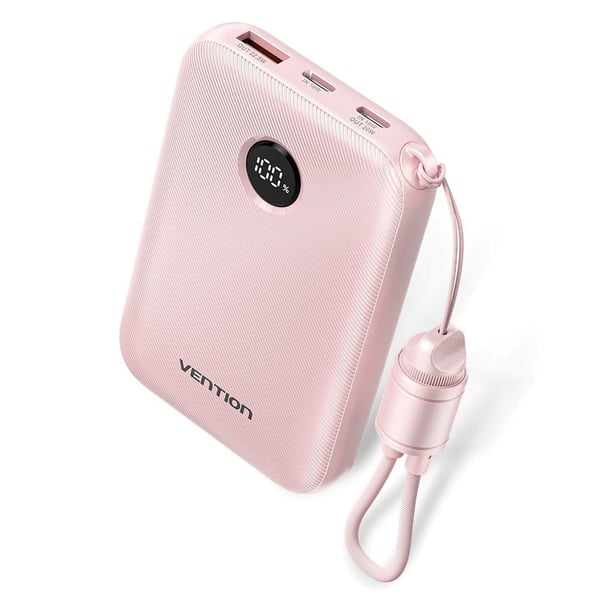 Powerbank Vention 10000mAh 2 x USB-C 1x USB-A med display 22,5W pink