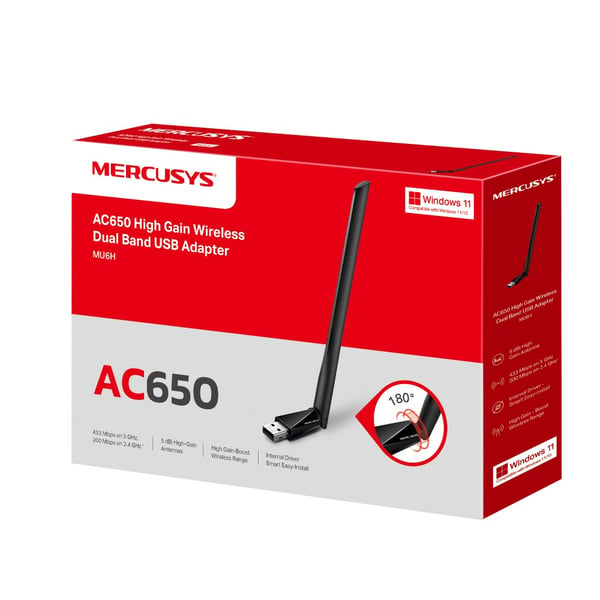 Mercusys AC650 trådløs dobbeltbånds USB-adapter med høj forstærkning