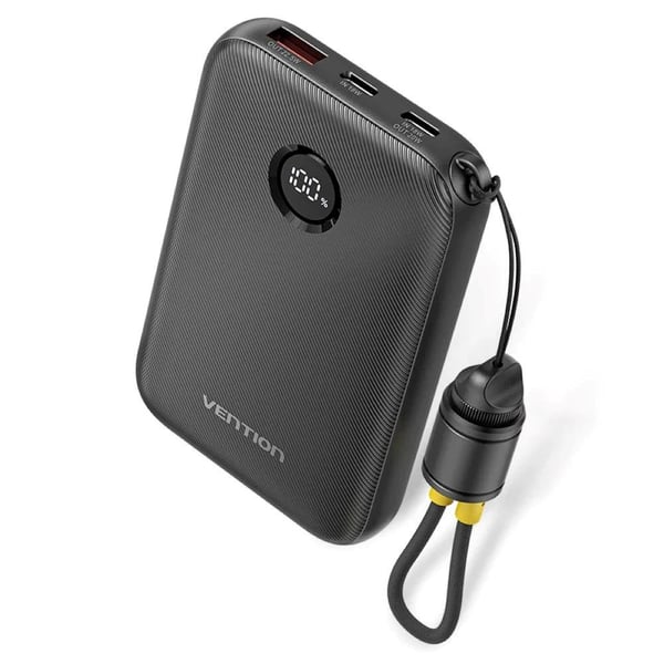 Powerbank Vention 10000mAh 2 x USB-C 1x USB-A med display 22,5W sort