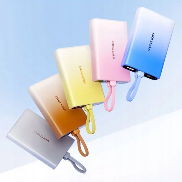 Powerbank Vention 10000 mAh USB-C + Lightning + USB-A 22,5W med LED-display kobber