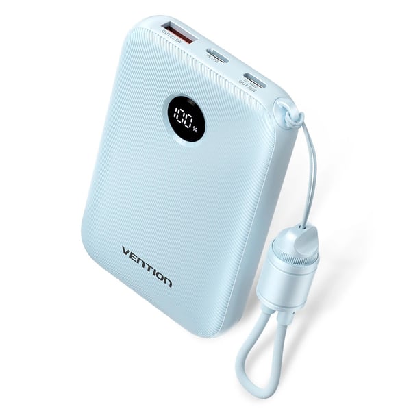 Powerbank Vention 10000mAh 2 x USB-C 1x USB-A med display 22,5W blå Powerbank Vention 10000mAh 2 x USB-C 1x USB-A med display 22,5W blå