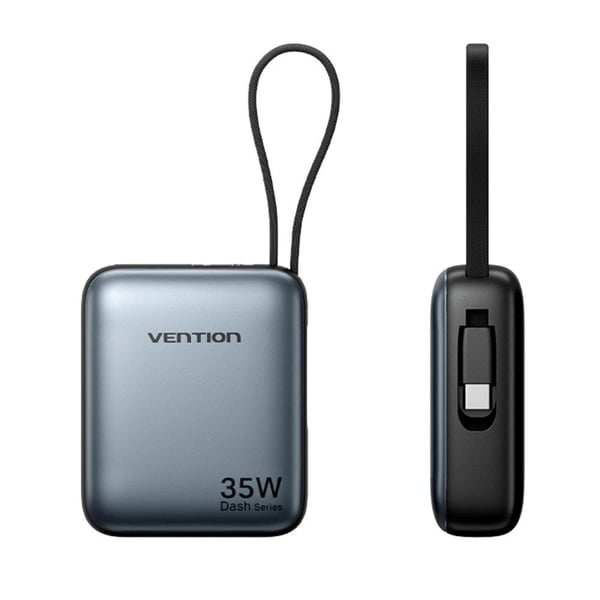 Vention 10000mAh 35W PD Powerbank med Indbygget USB-C Kabel Grå