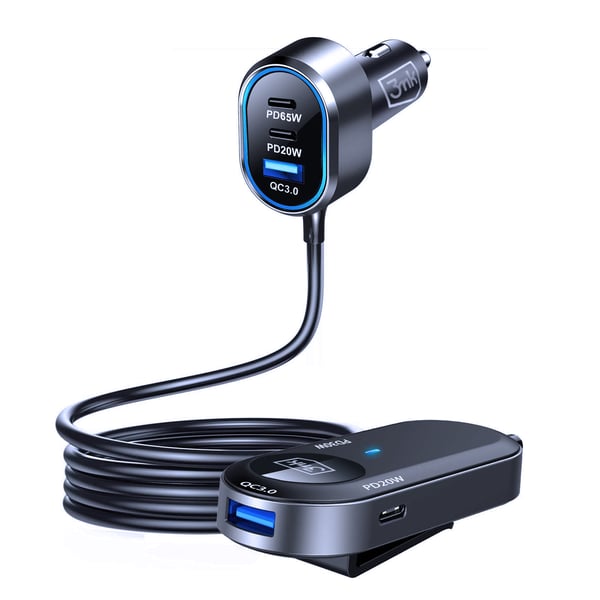 3mk Double Car Charger 135W PD QC PPS USB 2A4C musta ja harmaa