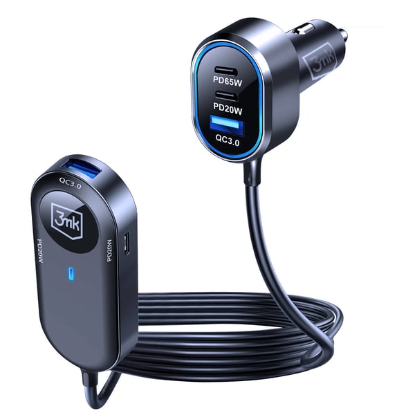 3mk Double Car Charger 135W PD QC PPS USB 2A4C musta ja harmaa