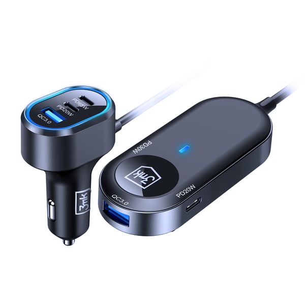 3mk Double Car Charger 135W PD QC PPS USB 2A4C musta ja harmaa