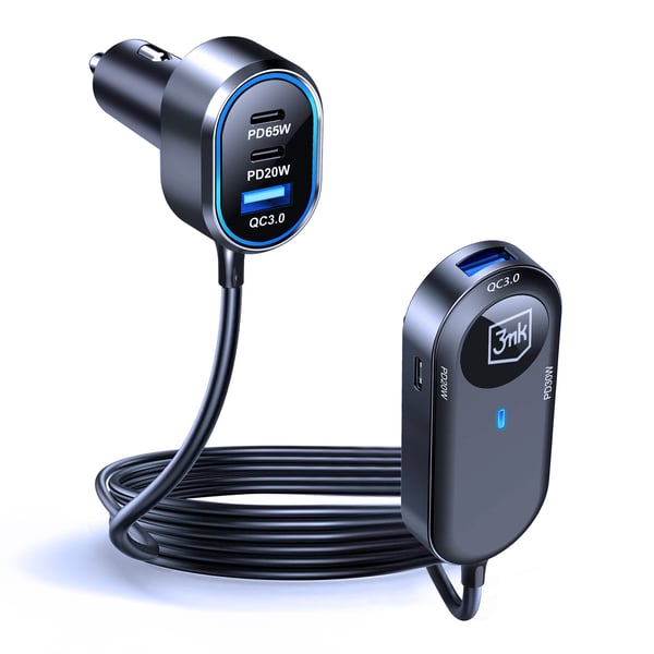 3mk Double Car Charger 135W PD QC PPS USB 2A4C musta ja harmaa