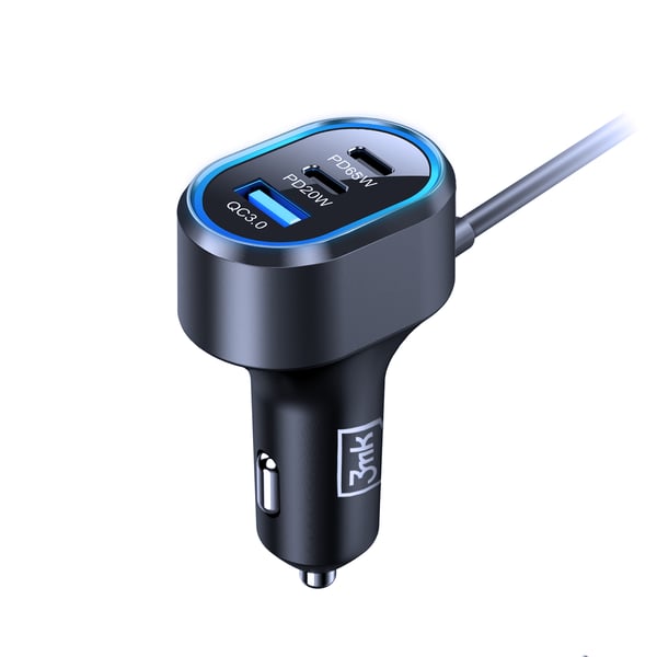 3mk Double Car Charger 135W PD QC PPS USB 2A4C musta ja harmaa