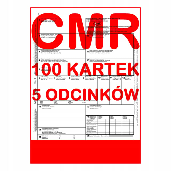CMR-fragtbrev 100 ark - 5 sektioner - 20 sæt