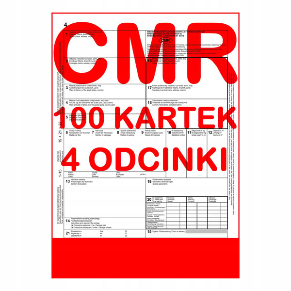 CMR-fragtbrev 100 ark - 4 sektioner - 25 sæt