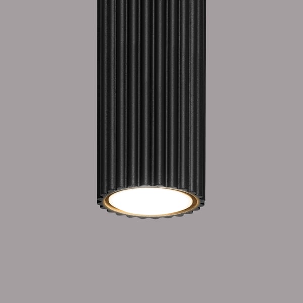 Moderni musta pyöreä uritettu kattokohdevalaisin, 10 cm putki, keittiöön, eteiseen, 1xGU10 10W hiilikuitu, Sollux Lighting
