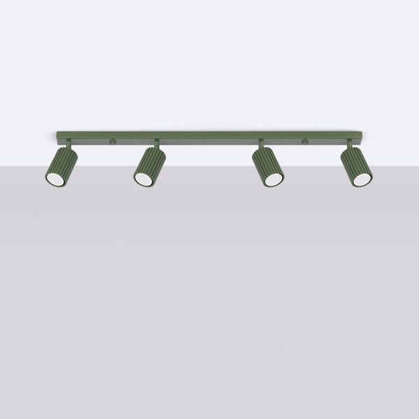 Sollux Lighting Karbon moderne taklampa grön olivfärgad 81 cm rörliga räfflade spotlights 4xGU10 10W