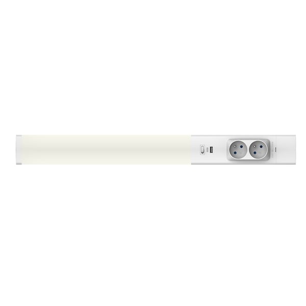 Underskabslampe med USB-A/C-porte og 230V-stik, hvid list 60 cm til køkken, kontor, neutral farve, LED 18W DUAL Eco-Light