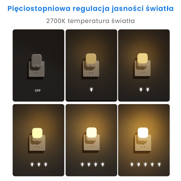 Pati Eko-Light nattlampa med rörelse- och skymningssensor för sovrum, vit rektangulär, 0,6W LED
