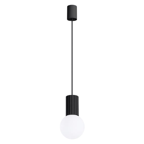 Moderni musta uritettu lasinen riippuvalaisin valkoisella pallolla olohuoneeseen, ruokailutilaan, pöydän yläpuolelle, 1xG9 8W, halo, Sollux Lighting