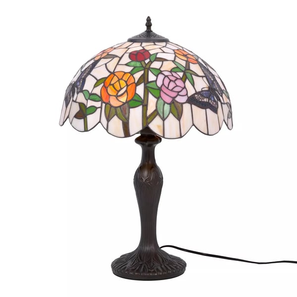 Kaja stor Tiffany-bordslampa målat glas blomster ROSE K-G16835