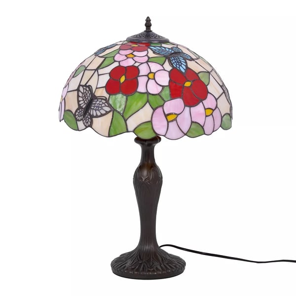 Kaja stor Tiffany-bordslampa i målat glas med fjärilar FJÄRIL K-G161386