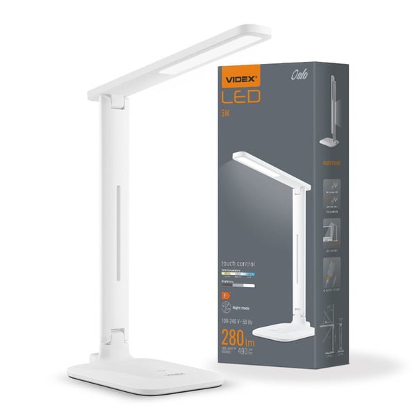 Videx 5W 490lm dimbar touch LED-skrivbordslampa