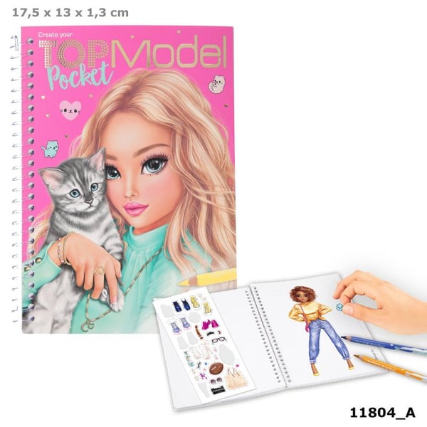 Top Model Askartelukirja Tasku POCKET tarroilla CRISTY PINK CAT