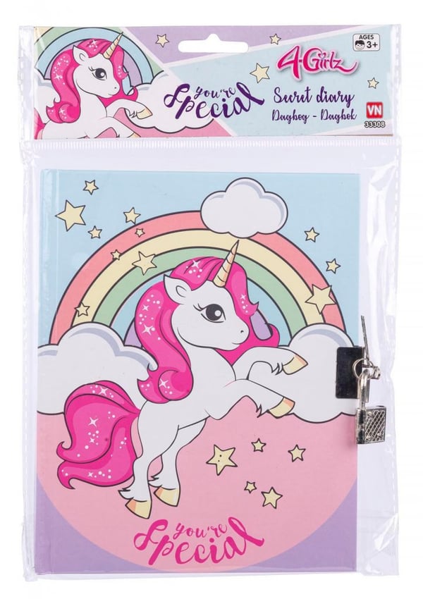 Askartelupäiväkirja lukolla 18x14cm UNICORN Rainbow