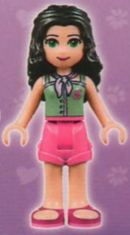 Lego Friends - Emma, tummanpunaiset shortsit, hiekanvihreä toppi LF21-18