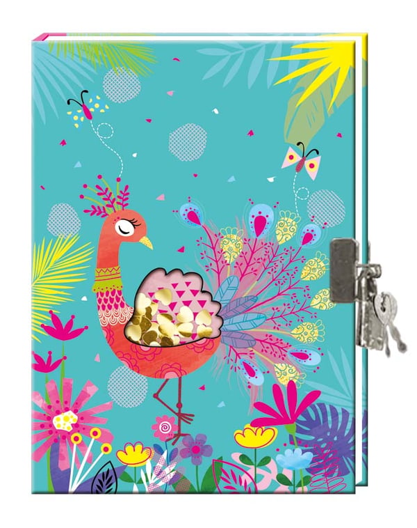 Leksaker Pyssel Diary Dagbok med lås 18x13cm Påfågel Turkos