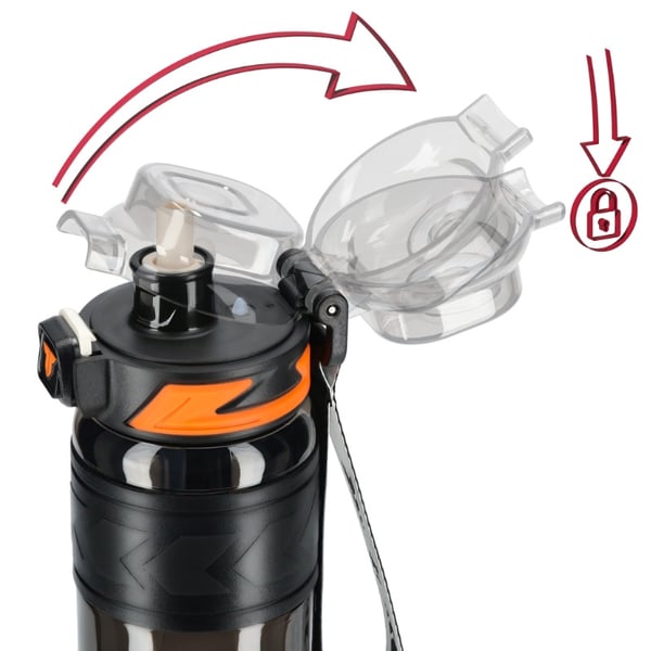 Tritan-juomapullo 600 ml mittakupilla - musta