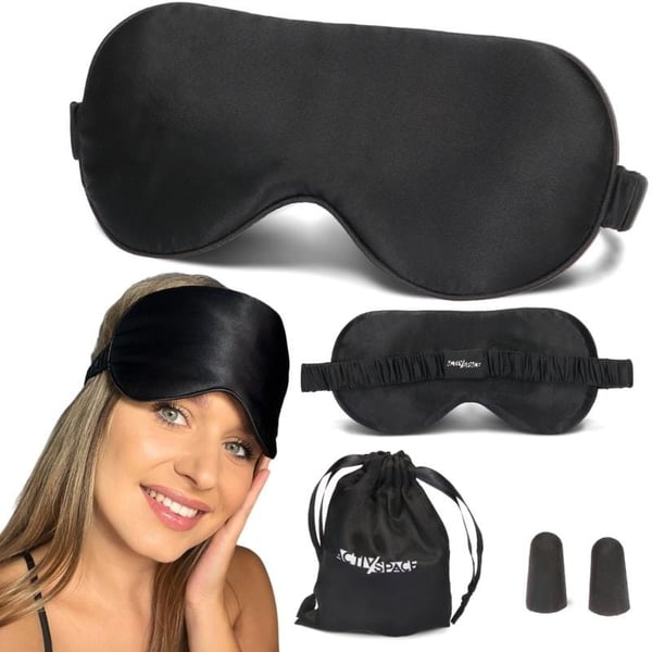 Sidenögonmask bekväm för sömn 100% mullbärssilke - svart