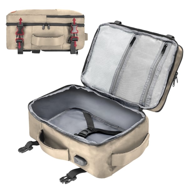 Reseryggsäck 40x20x25 för flygplan, lätt handbagage - beige