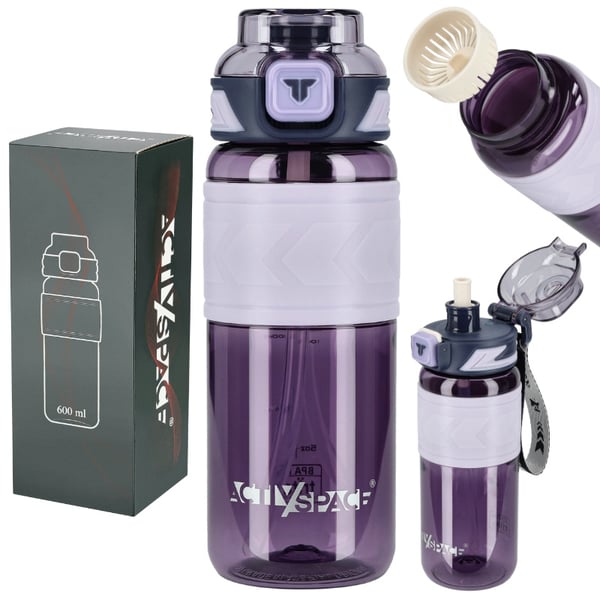Tritan-juomapullo 600 ml mittakupilla - violetti