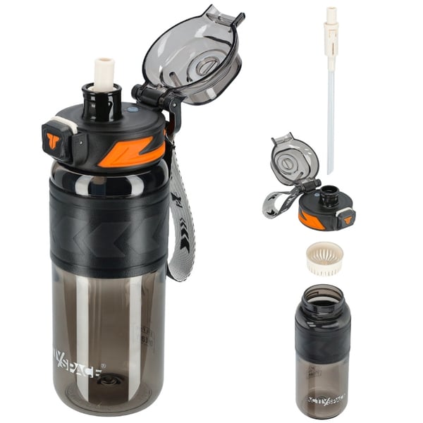 Tritan-juomapullo 600 ml mittakupilla - musta
