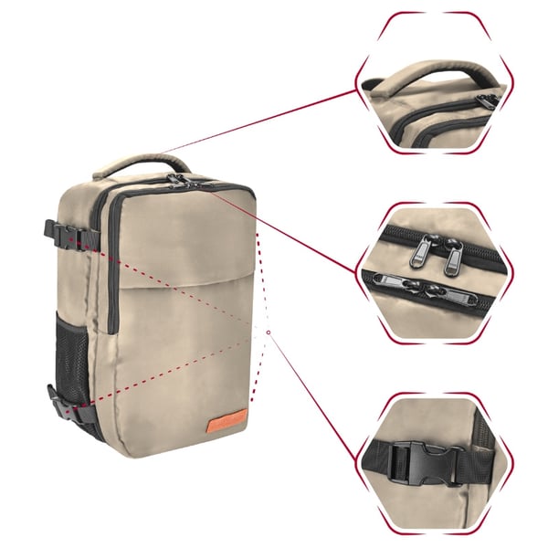 Reseryggsäck 40x20x25 för flygplan, lätt handbagage - beige