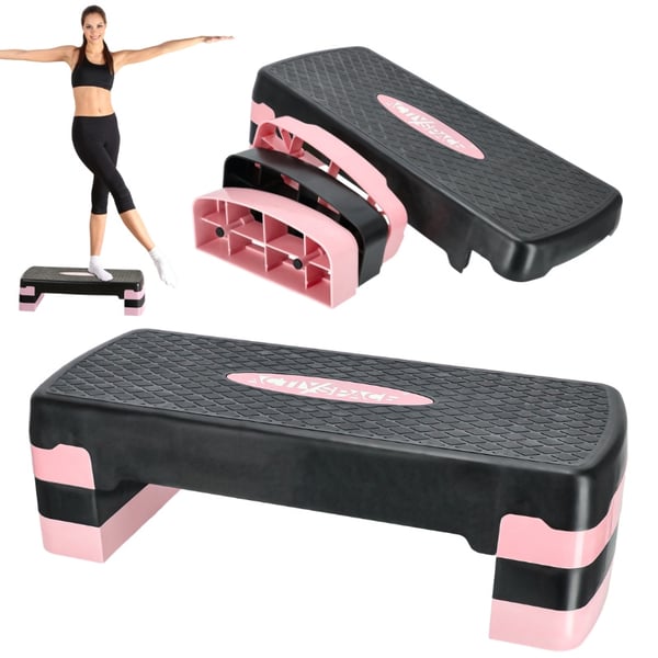 Stepperi aerobic-kuntoharjoitteluun, 3 tasoa - modulaarinen - pinkki